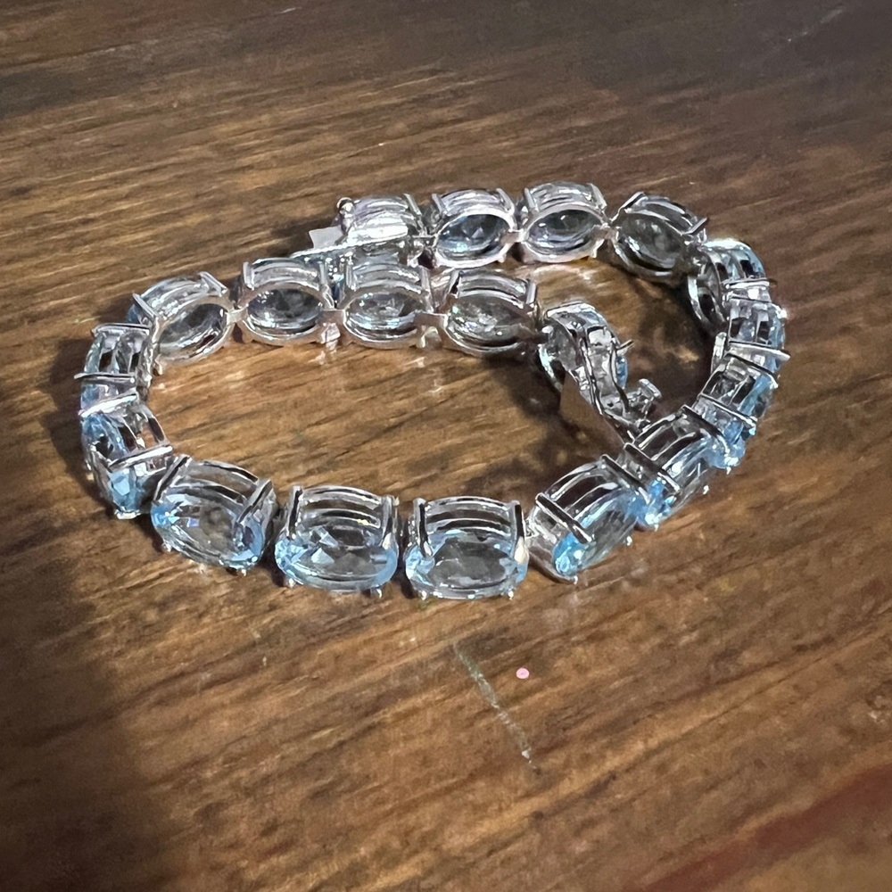 Silver-Tone Blue Crystal Tennis Bracelet